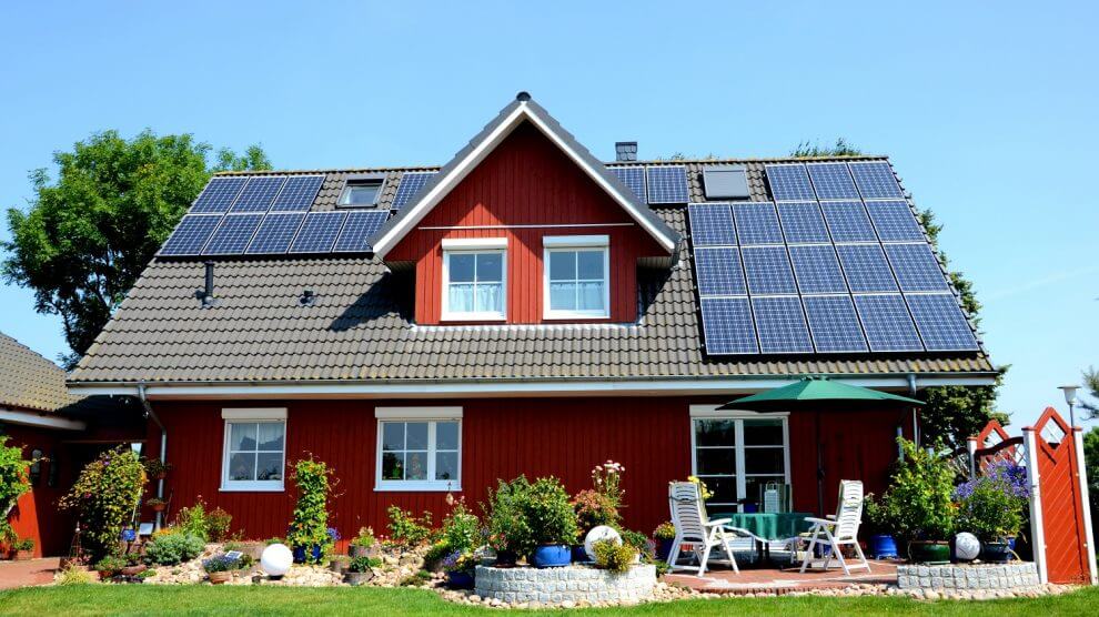 Prepper house with solar panels on roof